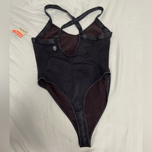 NWT Free People Good Karma Bodysuit in Washed Black - Picture 2 of 4
